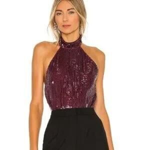 Michael Costello x Revolve Penelope Bodysuit Sequin Open Back Sexy Women XS